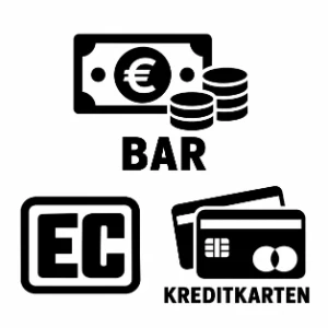 Bar, EC und Kreditkarten